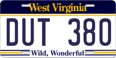 WV license plate DUT380