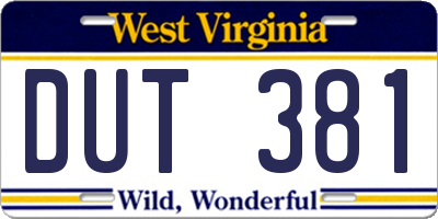 WV license plate DUT381