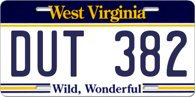 WV license plate DUT382