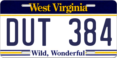 WV license plate DUT384