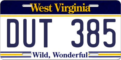 WV license plate DUT385