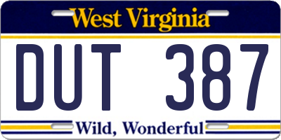 WV license plate DUT387