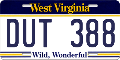 WV license plate DUT388