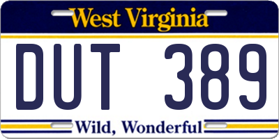 WV license plate DUT389