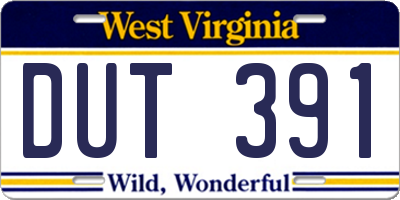 WV license plate DUT391