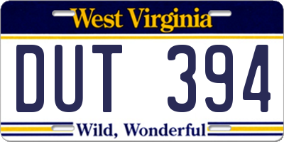 WV license plate DUT394