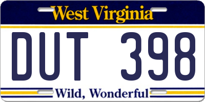 WV license plate DUT398