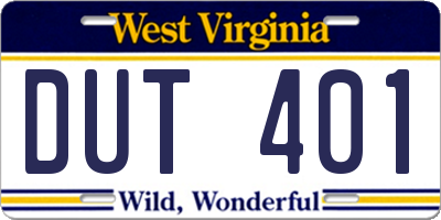 WV license plate DUT401