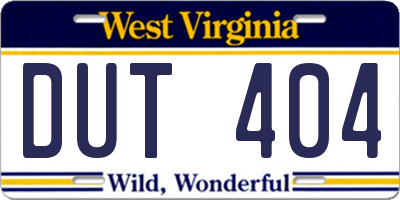 WV license plate DUT404