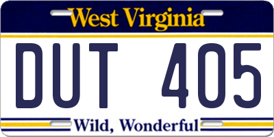 WV license plate DUT405