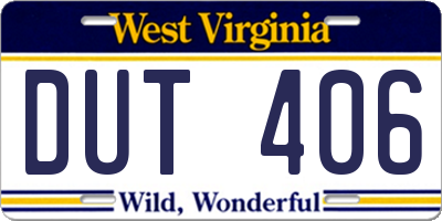 WV license plate DUT406
