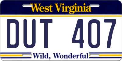 WV license plate DUT407