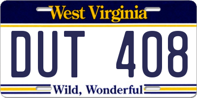 WV license plate DUT408