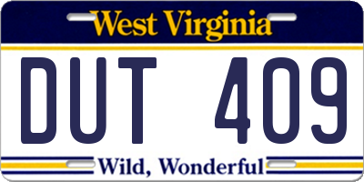 WV license plate DUT409