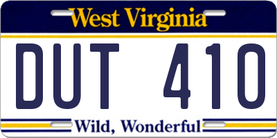 WV license plate DUT410