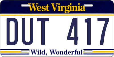 WV license plate DUT417