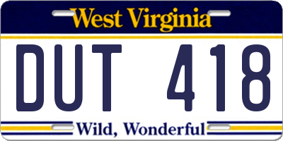 WV license plate DUT418