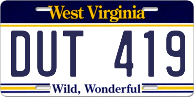 WV license plate DUT419