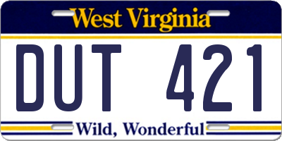 WV license plate DUT421