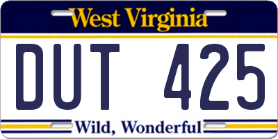 WV license plate DUT425