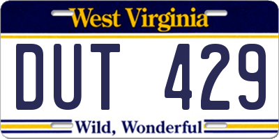 WV license plate DUT429