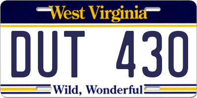 WV license plate DUT430