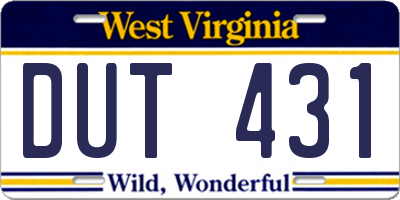 WV license plate DUT431