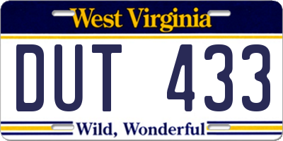 WV license plate DUT433