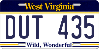 WV license plate DUT435