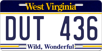 WV license plate DUT436