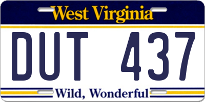 WV license plate DUT437