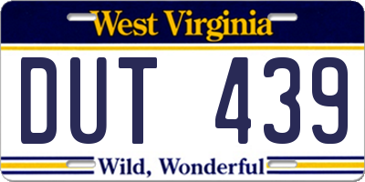 WV license plate DUT439