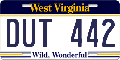 WV license plate DUT442