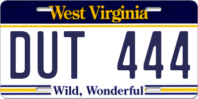 WV license plate DUT444