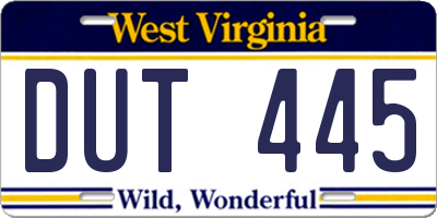 WV license plate DUT445