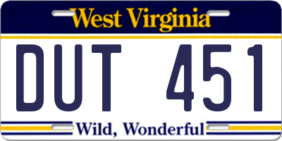 WV license plate DUT451