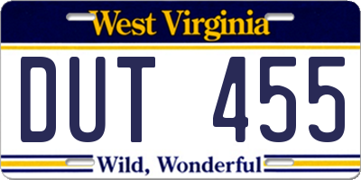 WV license plate DUT455