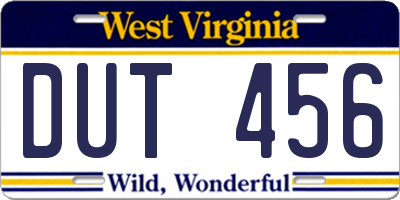 WV license plate DUT456