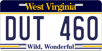 WV license plate DUT460