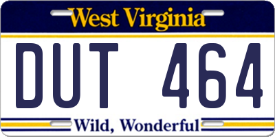 WV license plate DUT464