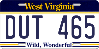 WV license plate DUT465