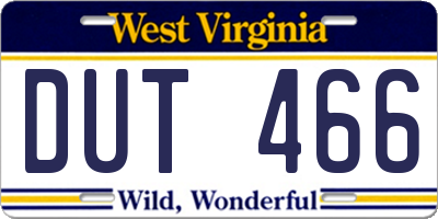 WV license plate DUT466