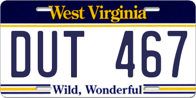 WV license plate DUT467
