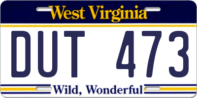 WV license plate DUT473