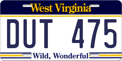 WV license plate DUT475