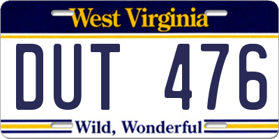 WV license plate DUT476