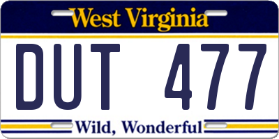 WV license plate DUT477