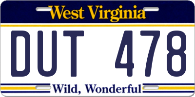 WV license plate DUT478