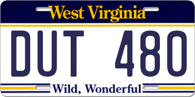 WV license plate DUT480