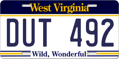 WV license plate DUT492
